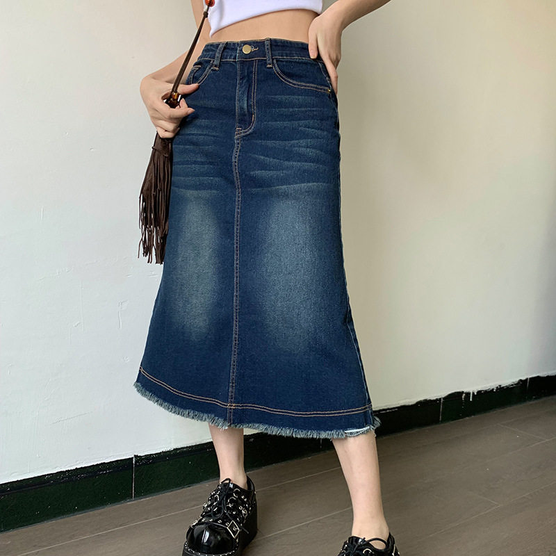 European and American Wind Street Head Fashion irregular downswing Mao mouth High waist denim Jeans Half Body Dress 2022 Spring Conspicuose Slim 100 Hitch Short Dress