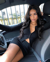 Europe and the United States double zipper fashion set skirt women 2021 spring new long sleeves solid color top half skirt two-piece set