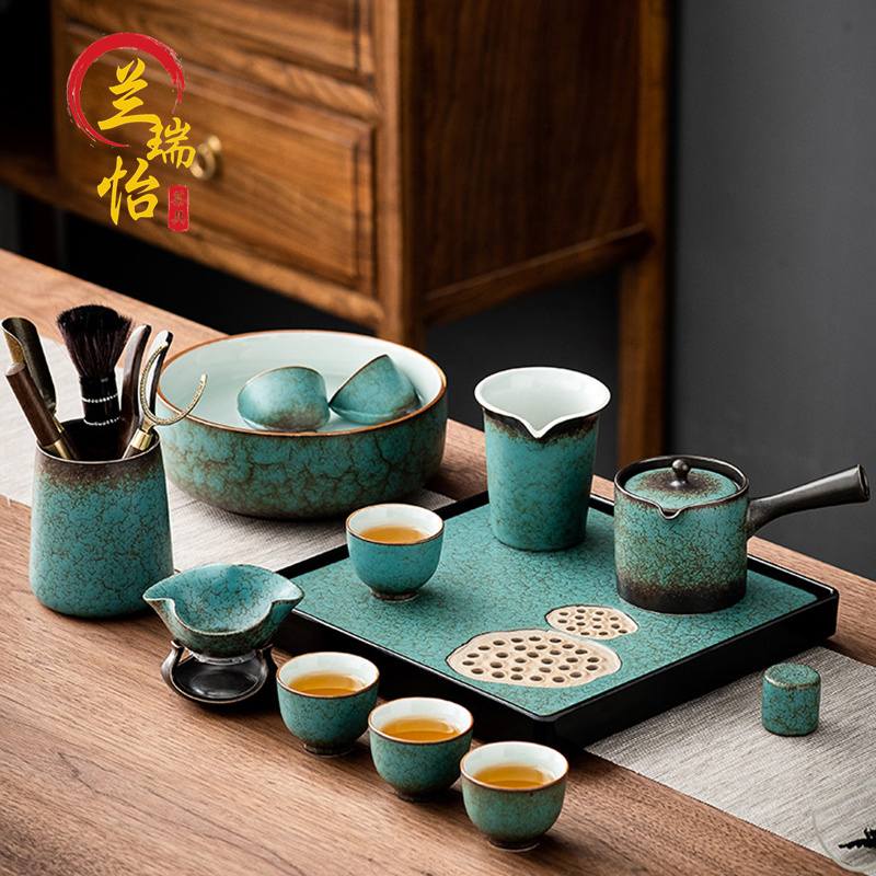 LAREEY High-end ceramic kung fu tea set light luxury household simple and portable teapot tea plate