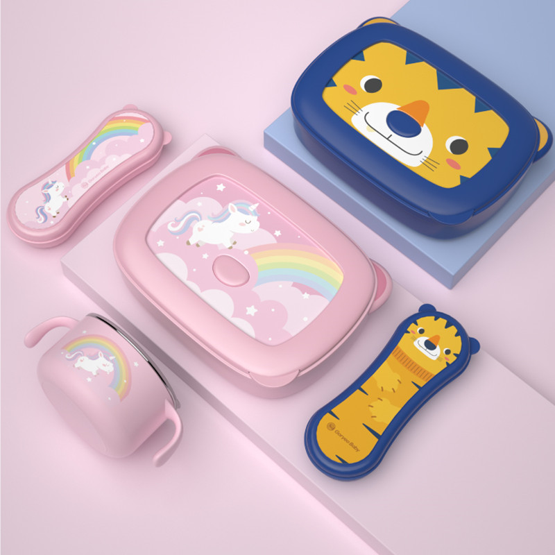 South Korea 316 stainless steel lunch box compartment primary school students insulation bento lunch box with soup bowl cute boys and girls dinner plate