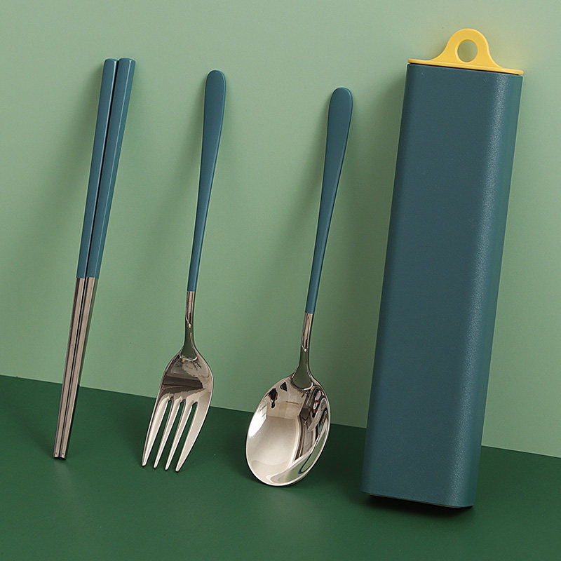 Jia Norman student portable tableware storage take-away set chopsticks spoon fork children office worker 304 stainless steel