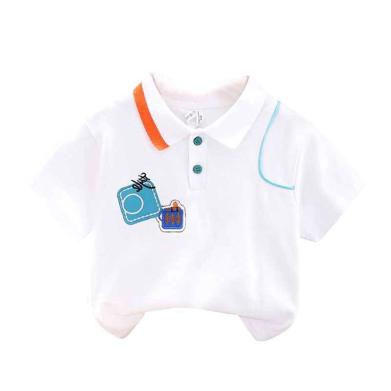 
Children's short-sleeved T-shirt 2025 summer new baby lapel POLO shirt boy fashionable baby half-sleeved top