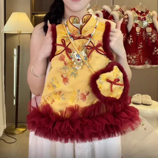 公主裙女童冬装2025新款女宝宝周岁礼服儿童连衣裙拜年服过年衣服