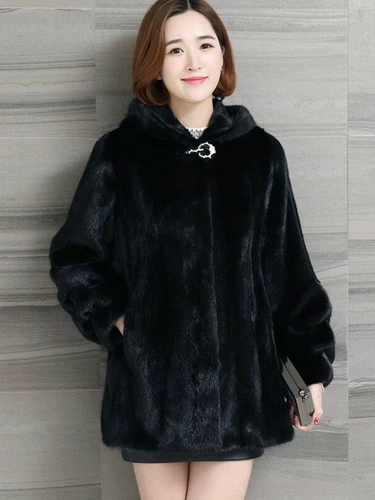 Новая шуба из искусственной норки для женщин, шуба из норки с капюшоном из искусственного меха норки, женская шуба средней длины, удобная