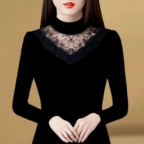 Утепленное кружевное шелковое приятное телу зимнее демисезонное термобелье, лонгслив, в западном стиле