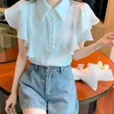 Шифоновая летняя рубашка, короткий рукав, по фигуре