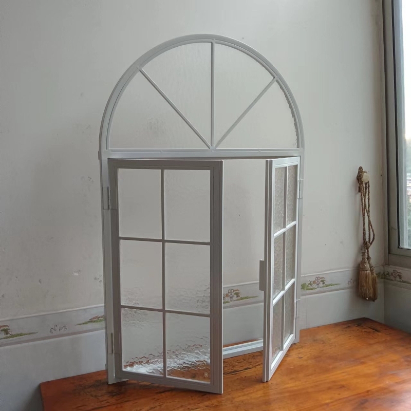 French-Style Wrought Iron Vintage Casement Windows, Restaurant Cafe Arched Floor-To-Ceiling Windows, Indoor Study Loft Lighting Windows