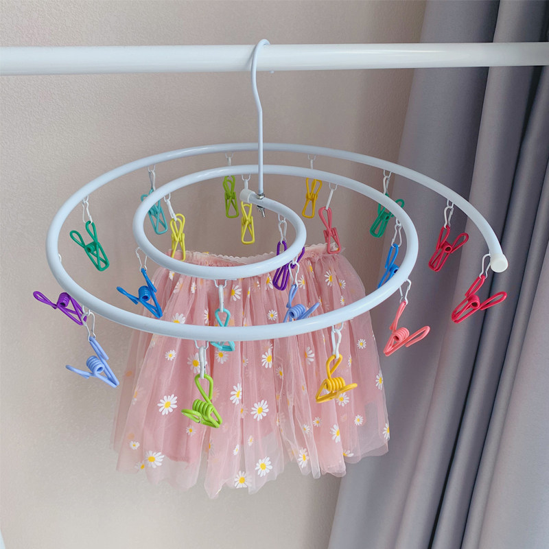 Round multi-clamp clothes drying clamp stainless steel household sun socks underwear balcony dormitory multi-functional children's clothes rack