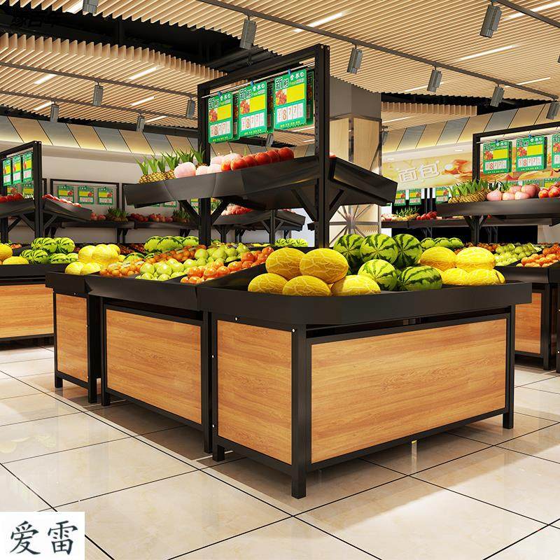 Supermarket vegetable rack vegetable rack fruit display steel and wood commercial storage double-layer multifunctional fresh shop fruit and vegetable rack