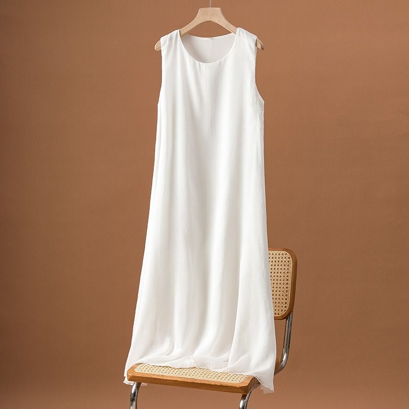 White Inner Slip Dress, Textured Tank Dress, New Summer Style, High-End Elegant Sleeveless Long Dress