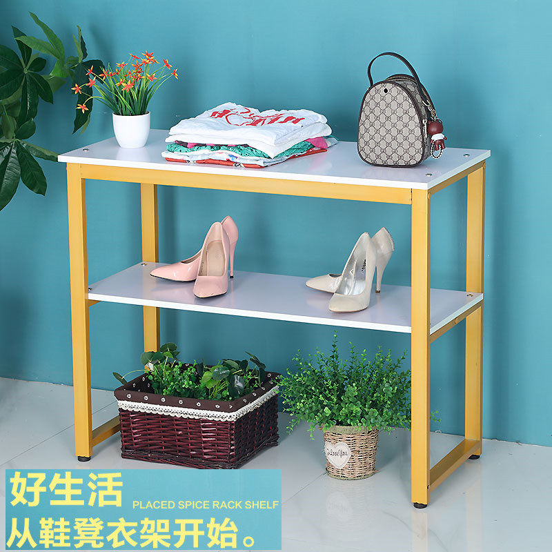 Put Shoes Clothing Store Golden Flowing Water Table Shoes Shop Double Frame Bag Rack Shoe Rack Floor Type Table Character Flower Shop Shelving