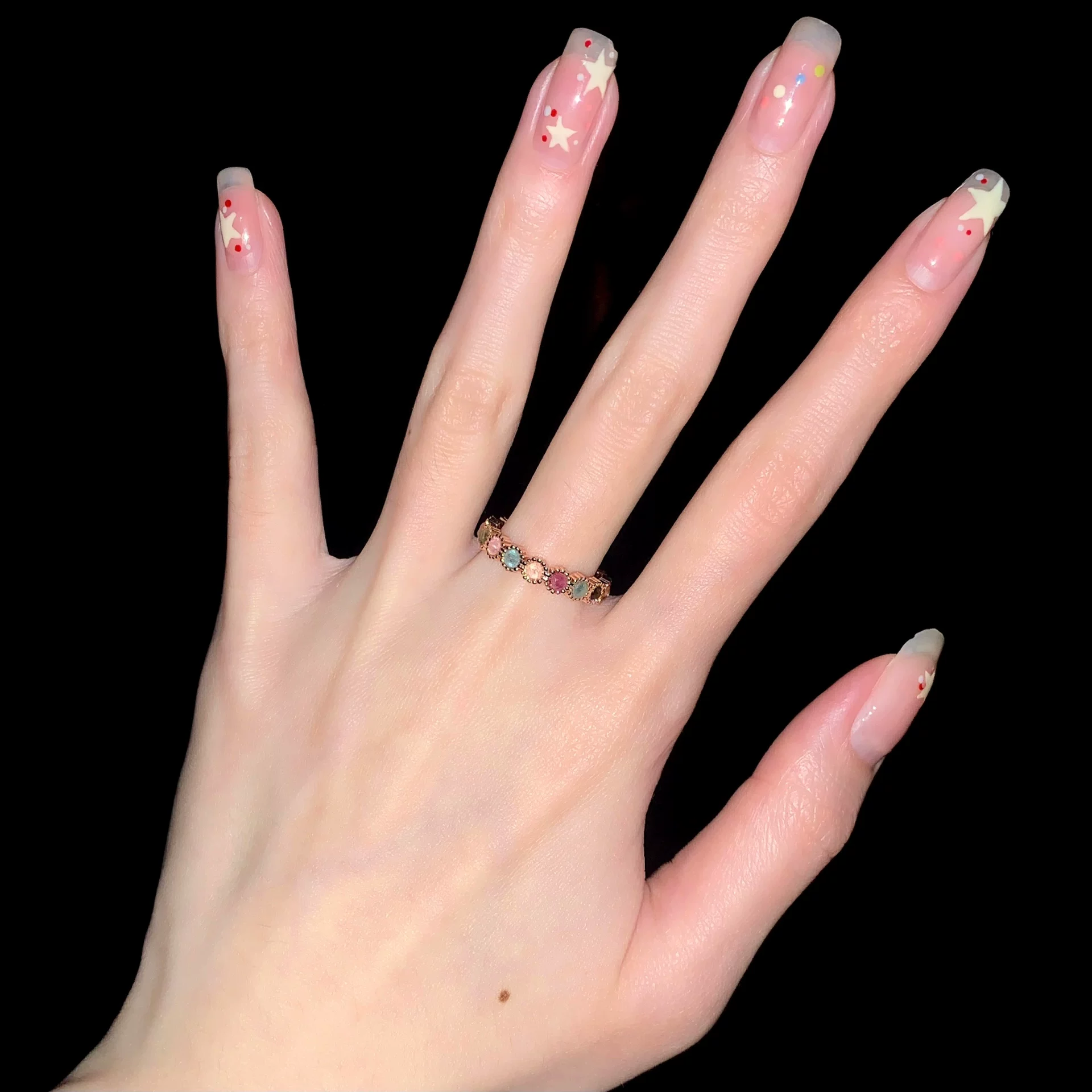 Tourmaline rainbow small design adjustable ring, accessory, high-quality style