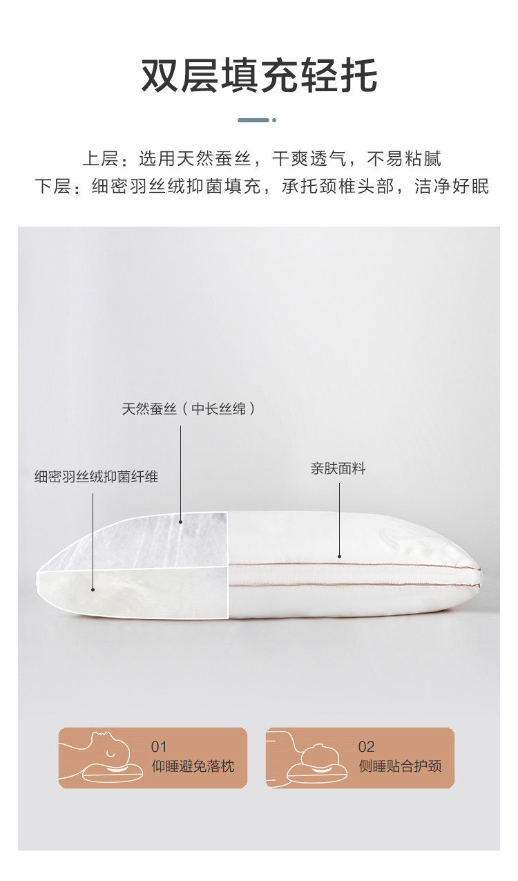 博洋生活 蚕丝舒睡抑菌枕头 1只 天猫优惠券折后¥49包邮(¥79-30)