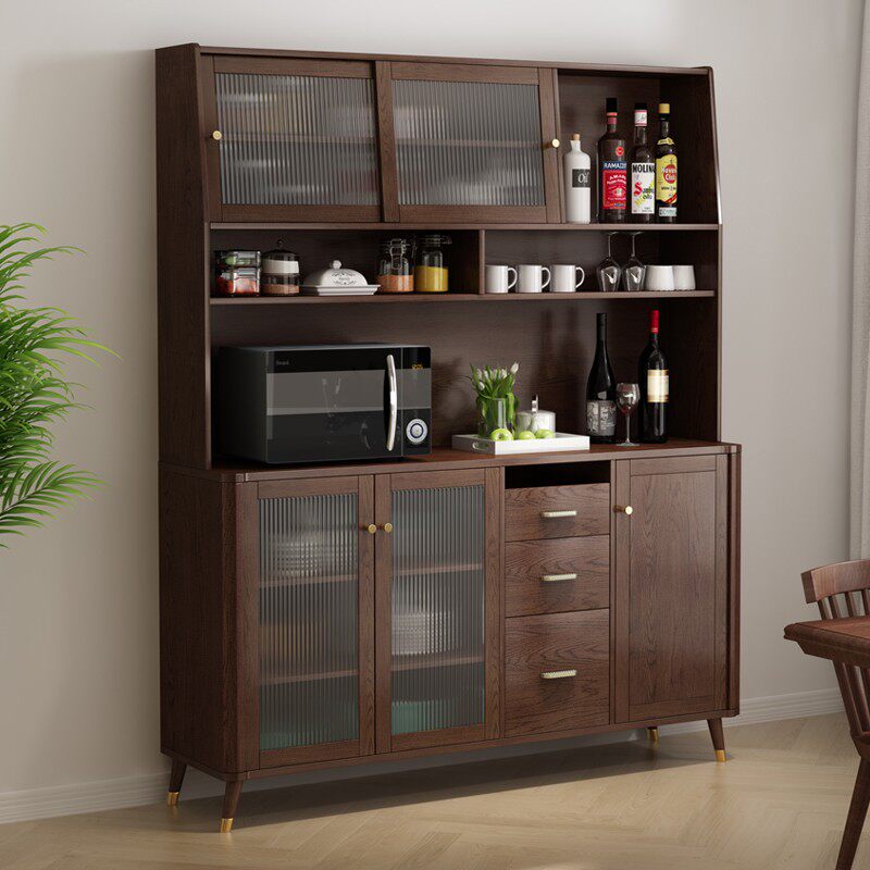 Nordic Dining Side Cabinet Solid Wood Wine Cabinet Integrated High Cabinet Modern Minimalist Household Day Style New Chinese Retro Against Wall Storage-Taobao