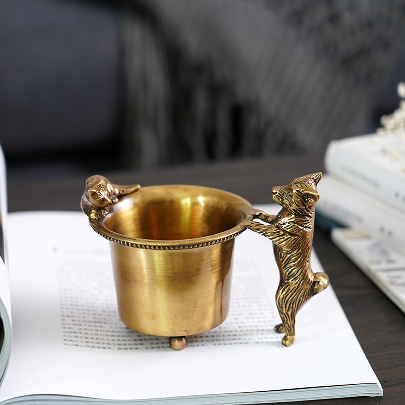 Fei Ling home American India imported handmade brass animal shape small storage tube decoration creative study Pen Holder