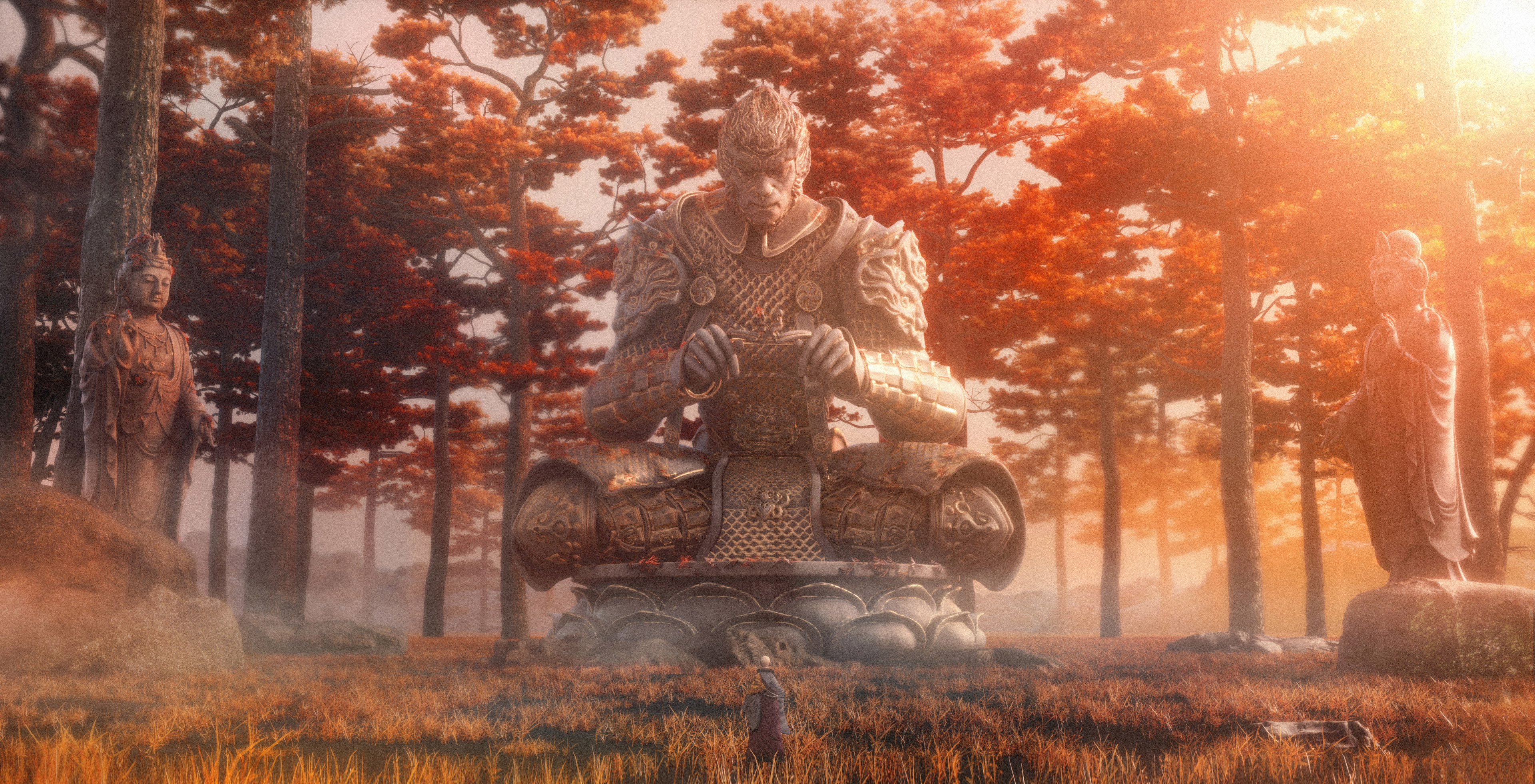 C4D中国风佛像悟空观音森林游戏CG概念3D模型OC渲染场景-cg男孩