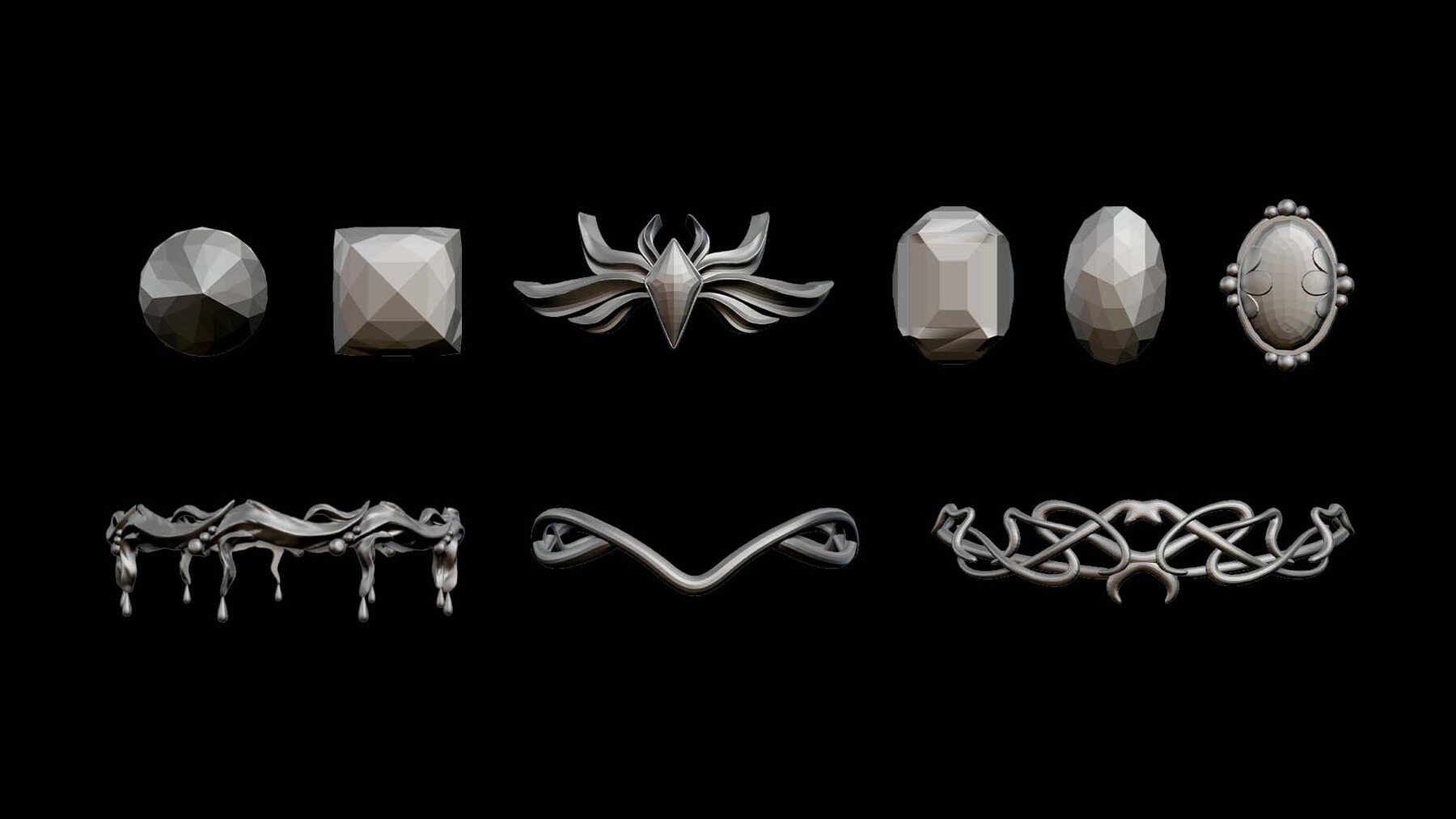 图片[4]-45个C4D首饰珠宝装饰雕花配件组件基础3D模型FBX/OBJ白模无材质-cg男孩