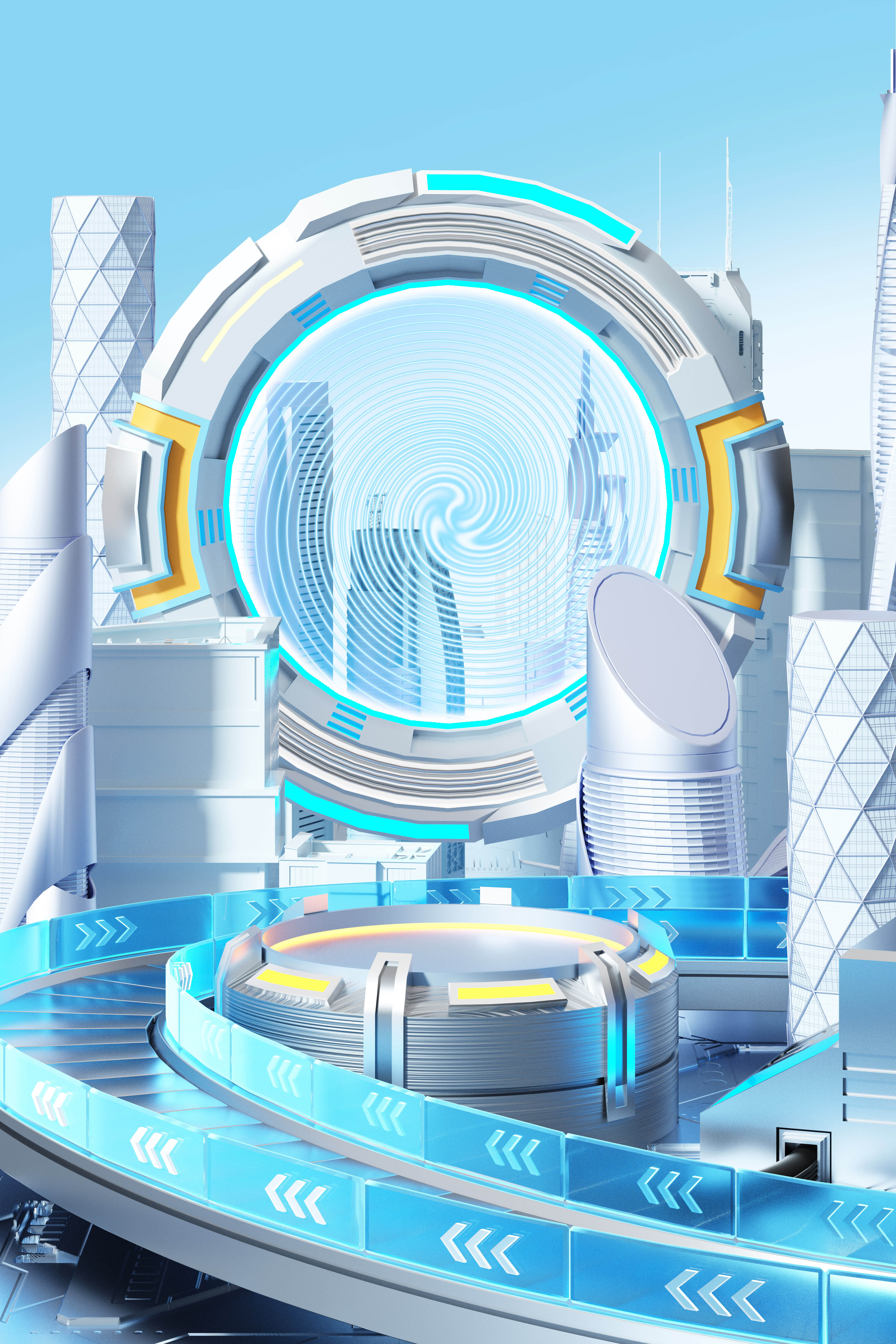 C4D双十一电商促销城市科技通道背景OC渲染3D立体场景-cg男孩