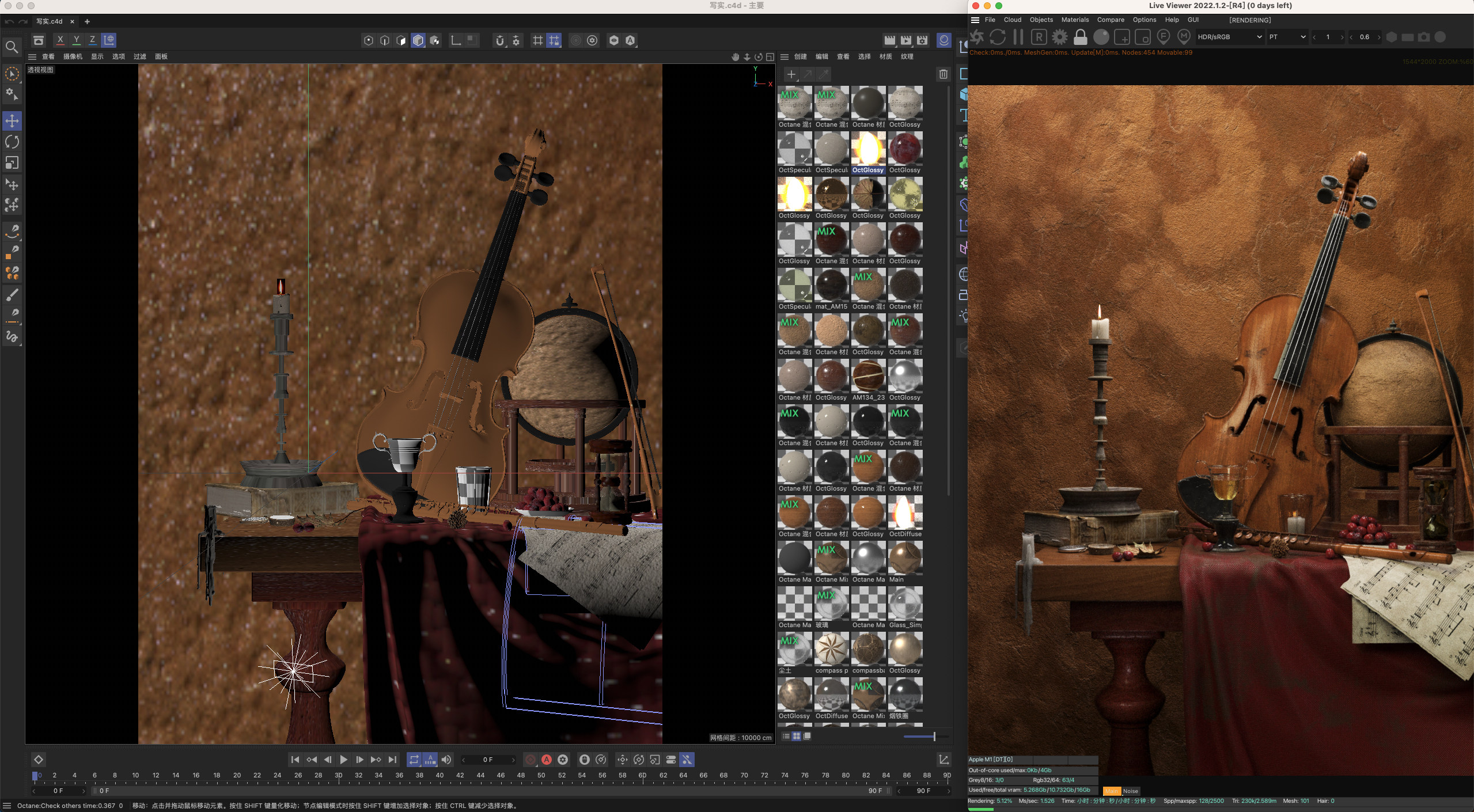 图片[2]-C4D写实古典场景大提琴笛子乐器3D模型OC渲染工程-cg男孩