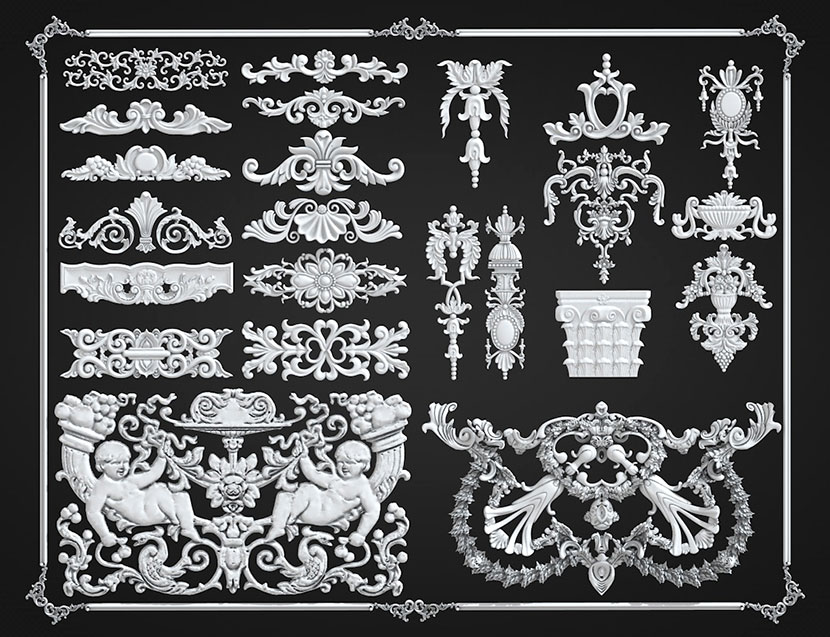 23款欧式雕花装饰花纹样石膏浮雕构件天使雕像SU模型C4D素材FBX-cg男孩