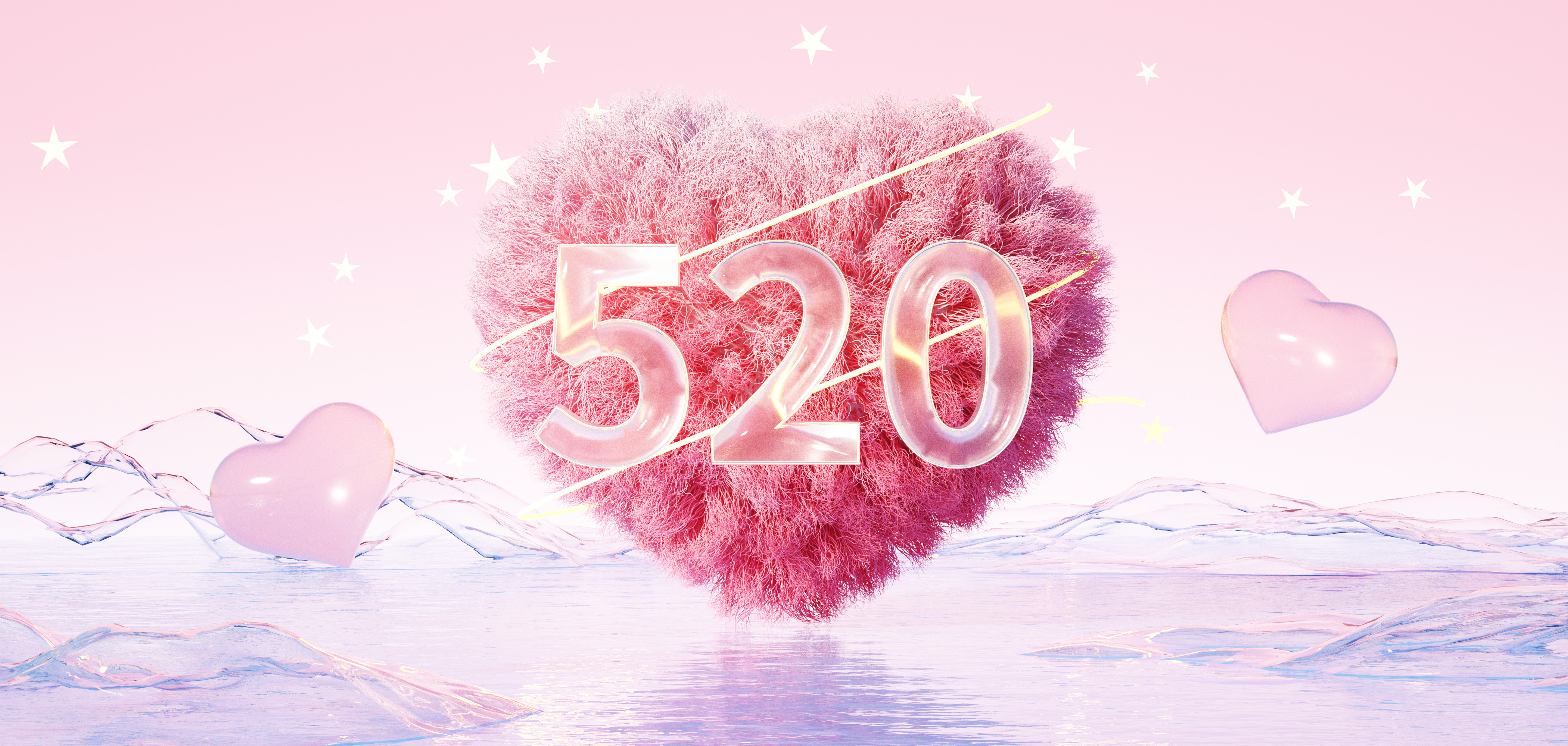 C4D情人节唯美透明玻璃520毛绒爱心OC渲染模型场景-cg男孩
