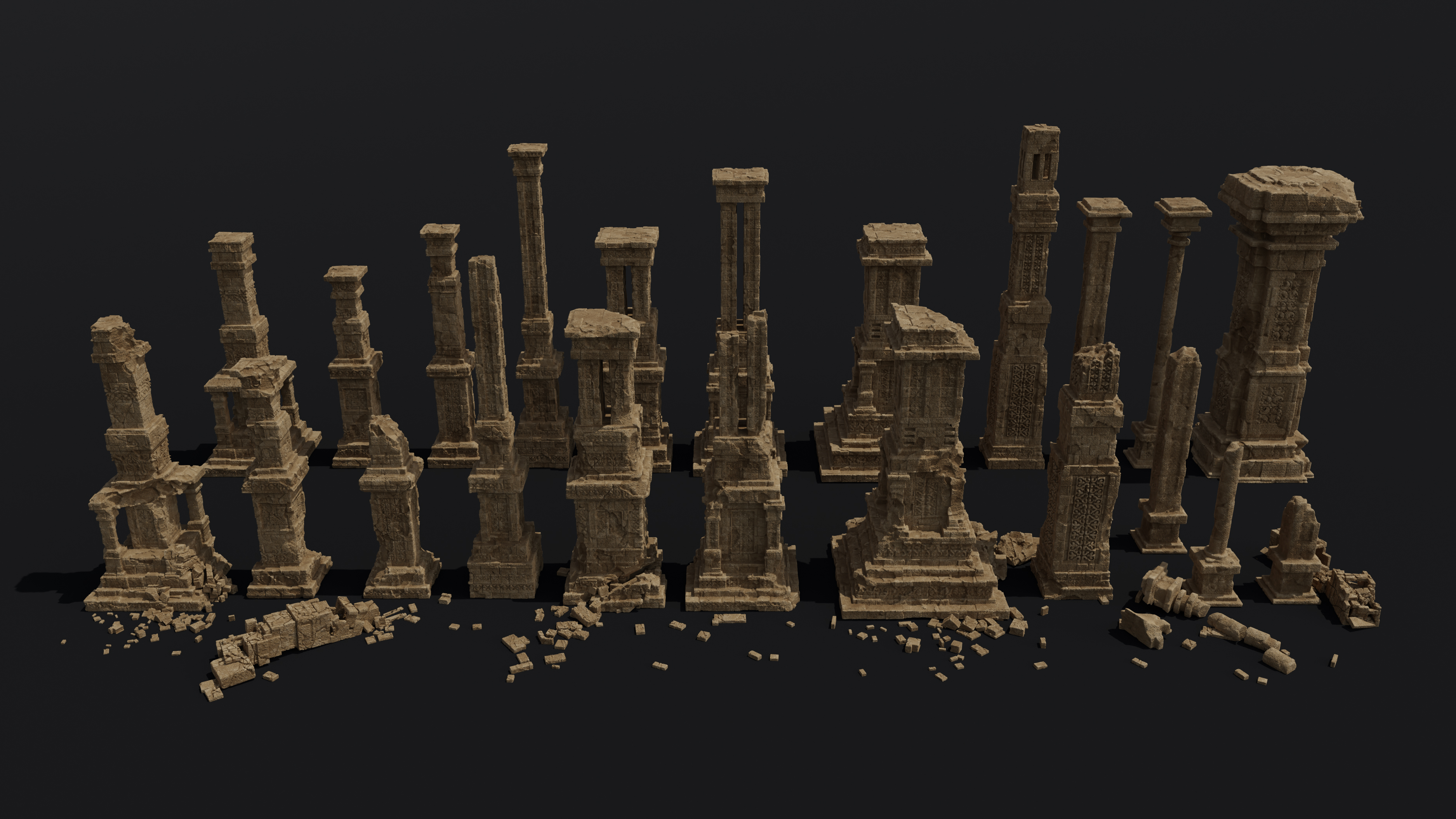 图片[2]-Blender古代遗迹神庙建筑雕像石柱石门人物3D模型FBX格式资产素材-cg男孩