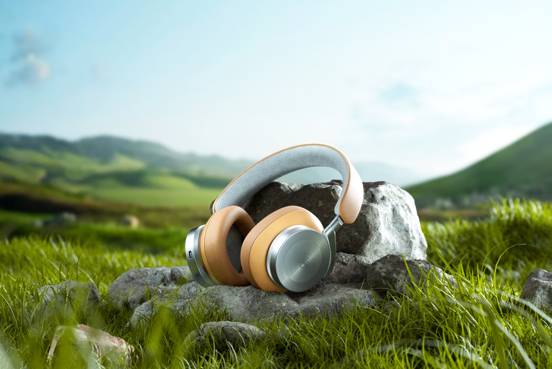 C4D户外草地岩石头戴式耳机3D模型场景OC渲染工程文件素材带材质-cg男孩