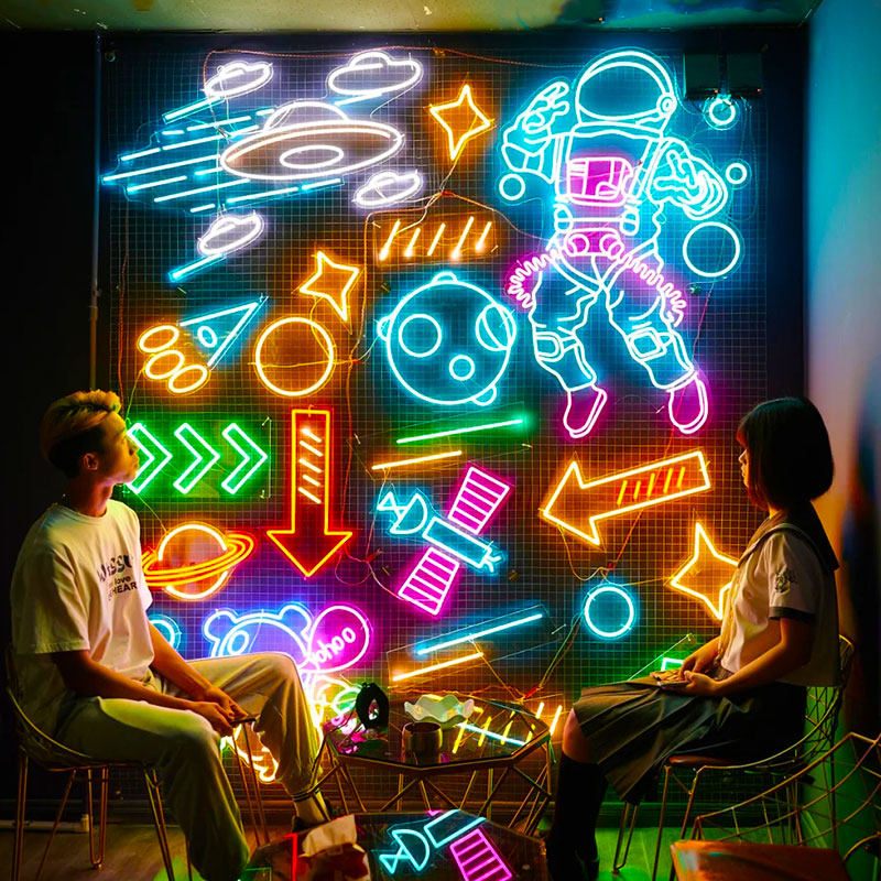 Neon Luminous Character Custom Billboard Design LED Light With Bar Night Market Flexible Decorative Mesh Red Wall Ins