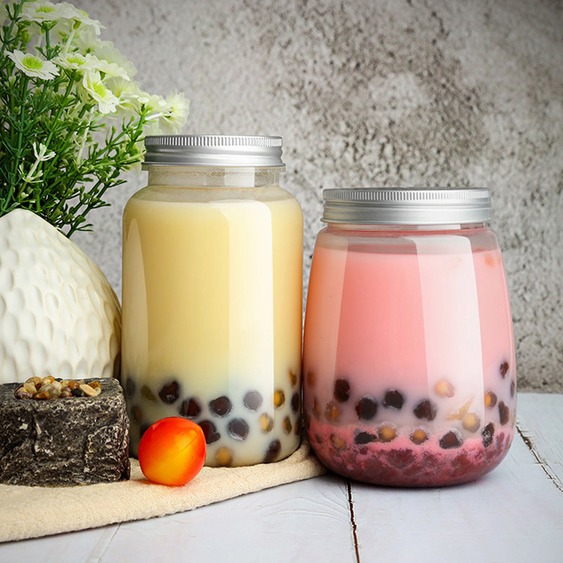 Milk tea cup disposable with lid plastic transparent PET mesh red U type Fat Fat cup Outer send packaged juice drink bottle