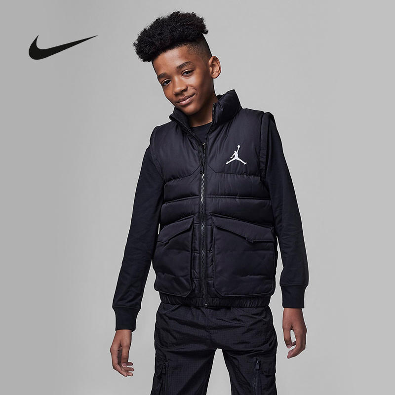 Jordan Nike Boys' down Jacket Casual Vest Warm Fleece Soft and Comfortable Fb1673-010