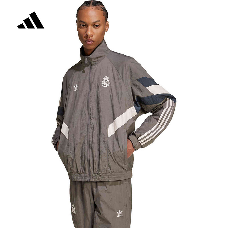 Adidas Adidas Jacket Men's Charcoal Gray Real Madrid Football Casual New Cultural Jacket Ji9479