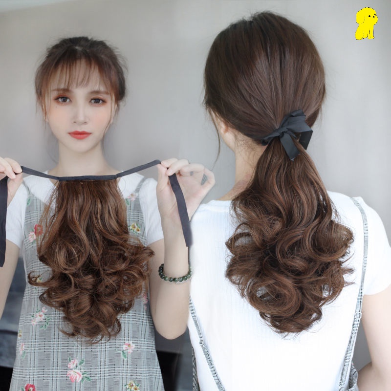 Wig female long hair clip ponytail corn perm bandage pear flower high ponytail fluffy natural long curly hair wig