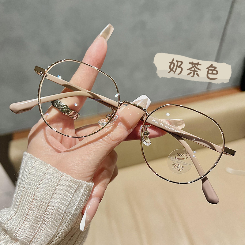 Korean system of white milk tea color eyesare women can fit myopia degree vegan and art small round frame gold silk eye glasses frame-Taobao