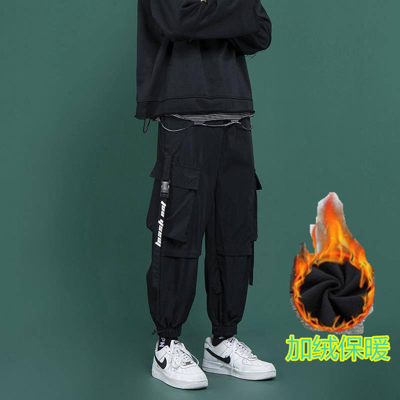 ins Dark Department Male pants State Damp Machine Clothing Pants Beam Trendy Pants Autumn Winter Clothing Plus Suede Pink Students