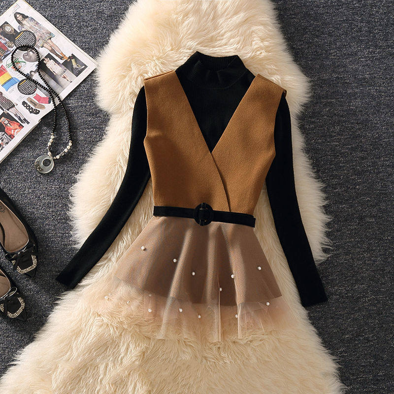 Marina 2021 new autumn and winter vest of the vest of the bead bead mesh of the needle of the shoulder - bead vest