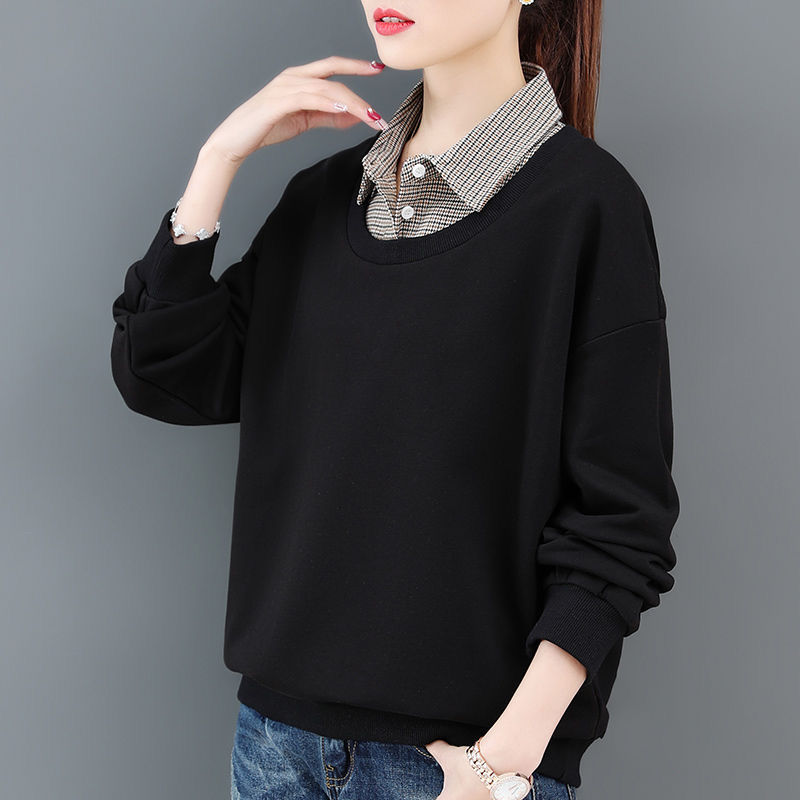 95% cotton fake two women blouses spring autumn 2020 new loose Korean version splicing long sleeve fashion POLO collar guard