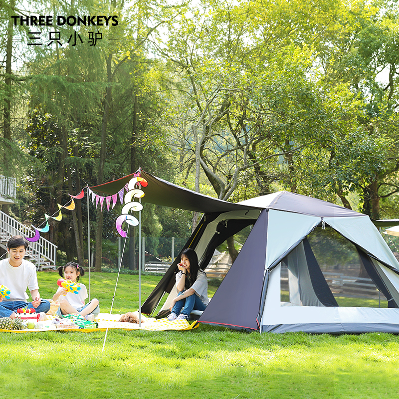 Three Small Donkey Automatic Tent Outdoor Portable Windproof Anti-Rain Sun Protection Sun Camping Home Camping Equipment Complete