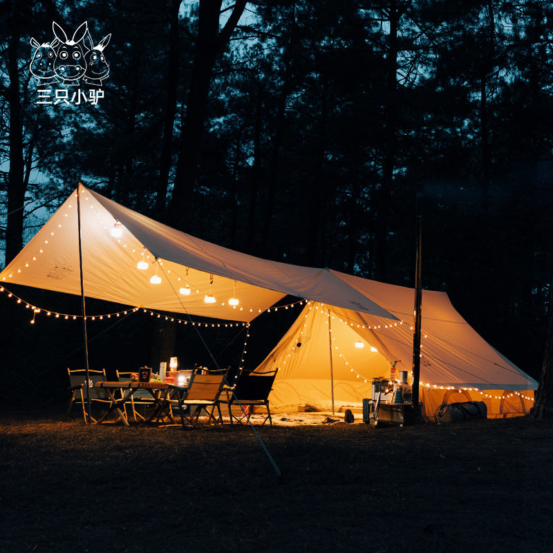 Retro house-shaped outdoor rainproof camping equipment luxury thickened cotton super large camping eaves tent