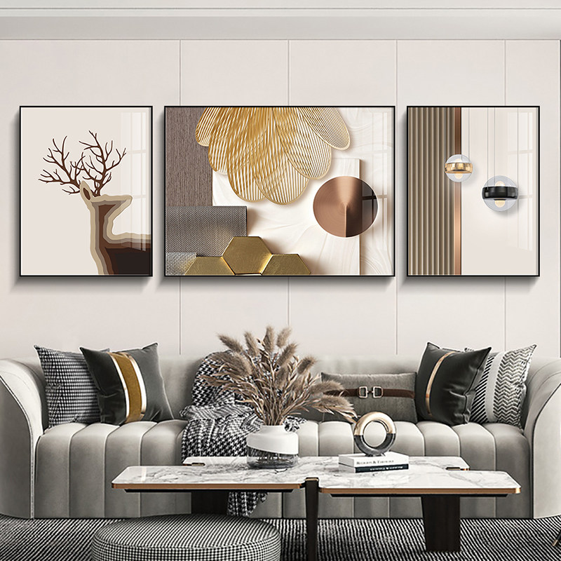 Light Extravaganza Living-room Hanging Painting Style Sofa Background Wall High-definition Decoration Painting Modern Minimalist Abstract Triptych Deer Fancy Deer