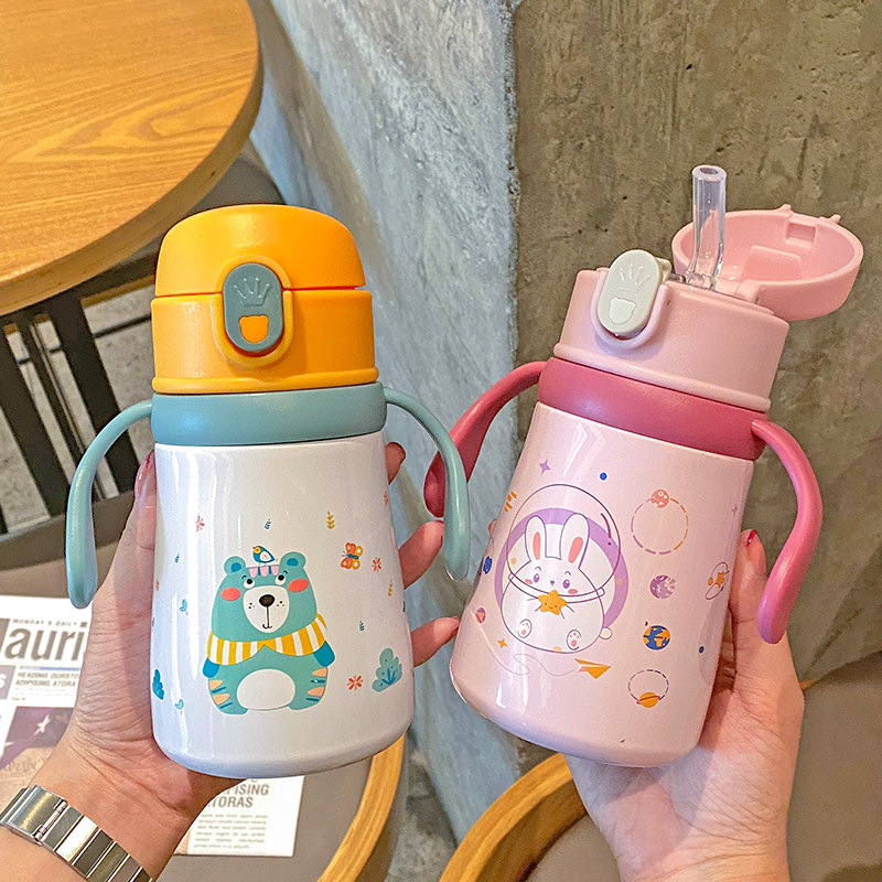 Children's insulated cup 316 food grade baby water cup straw cup with handle cup baby learn drinking cup 1 year old bottle