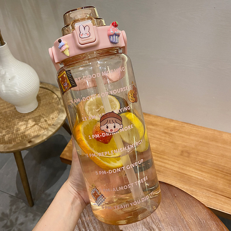 Sports water cup Large capacity 2000ml ml Summer plastic cup Female scale water bottle Portable straw kettle