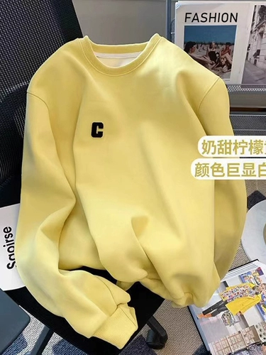 Хлопковый осенний демисезонный тонкий флисовый приятный телу свитшот, оверсайз