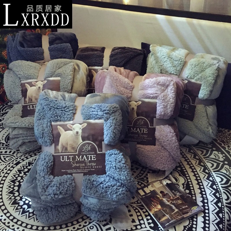 LXRXDD exported to the United States Macaron double lamb fleece blanket thickened double blanket coral fleece blanket winter