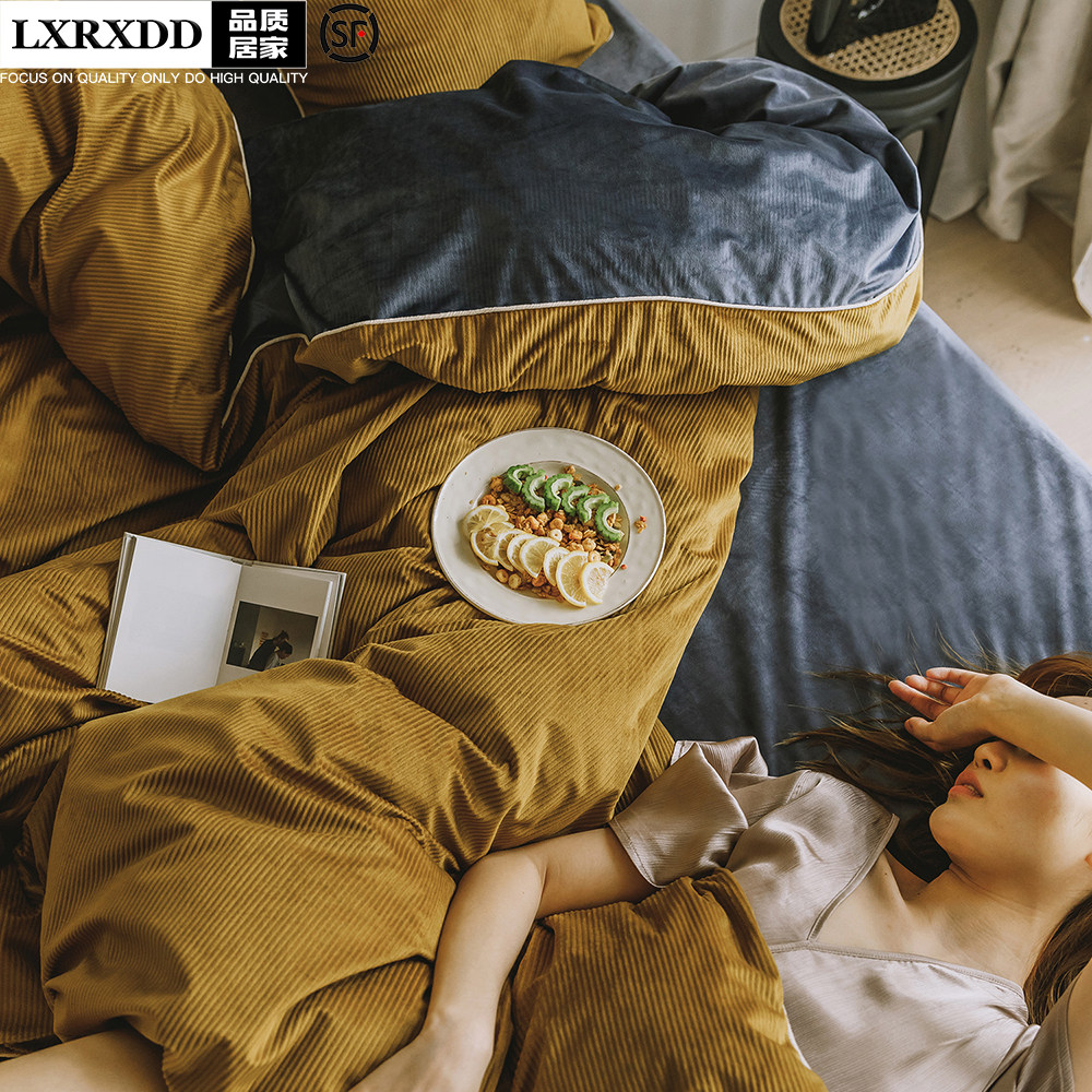 LXRXDD bed four pieces of coral velvet flannel fall and winter thickening of bed linen 1 8 condensed