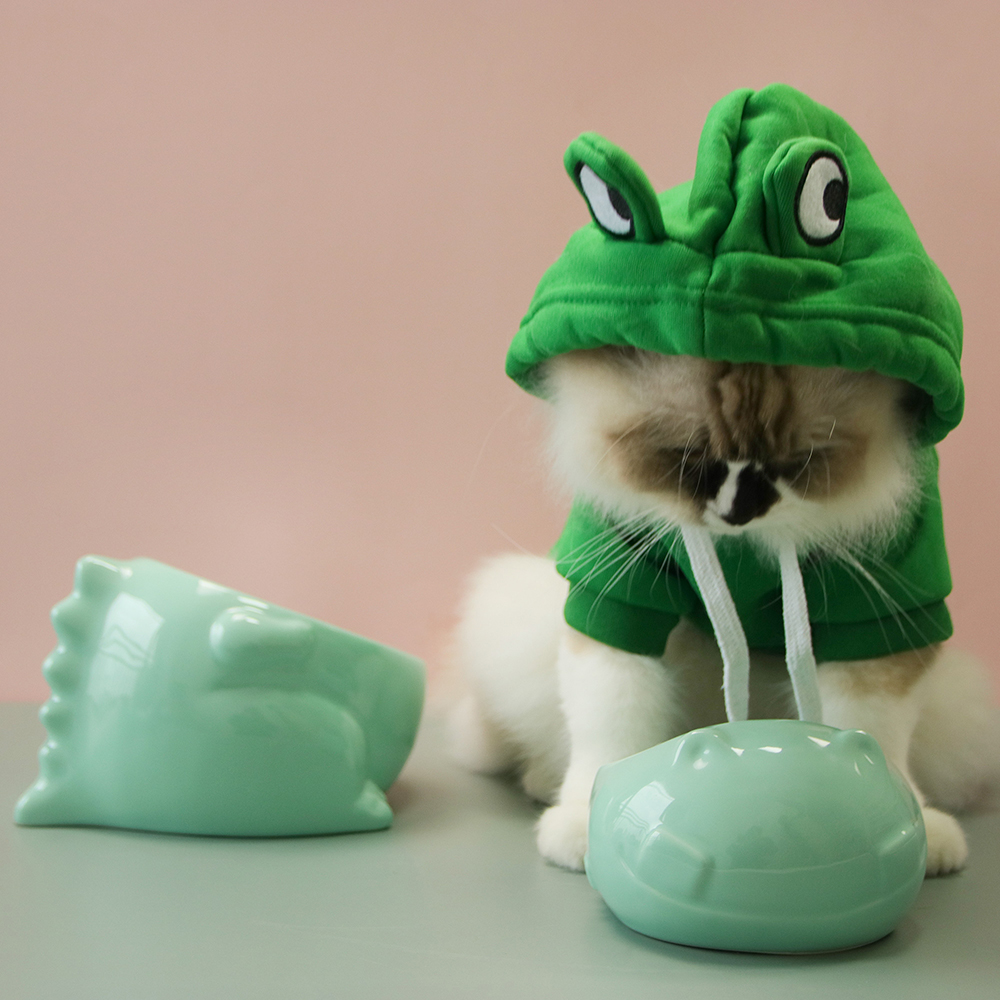 Large-capacity inclined oblique ceramic cat bowl to protect cervical vertebrae and prevent overturning snack bowl water bowl Asian pet exhibition high foot neck protection