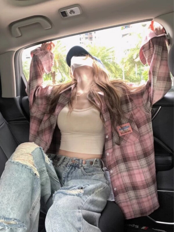 Guangdong Guangzhou Puning Women's Shirt Autumn and Winter Style Chiffon Retro Hong Kong Style Chic Plaid Shirt Jacket for Women