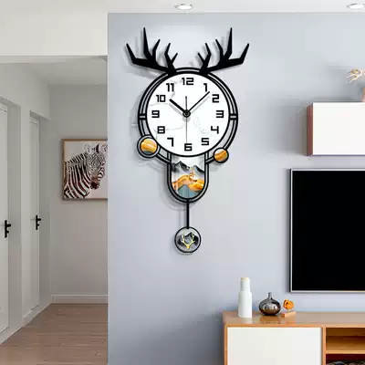 Nordic light luxury deer head clock wall clock living room home fashion personality creative hanging wall modern simple decorative clock