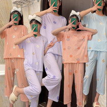 Pajamas for women summer new short-sleeved Korean version cute student cartoon thin two-piece set girls can wear as home clothes