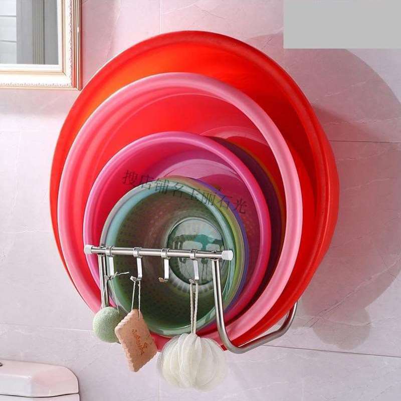 Wall-mounted bathroom containing stainless steel shelve on wall-mounted bathroom with perforated face basin rack subdressing room