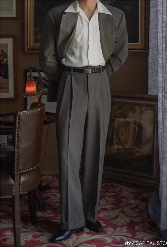 Capitalist New American Retro Men's Hollywood Casual High-End Business Trousers Loose Wide-Leg Pants